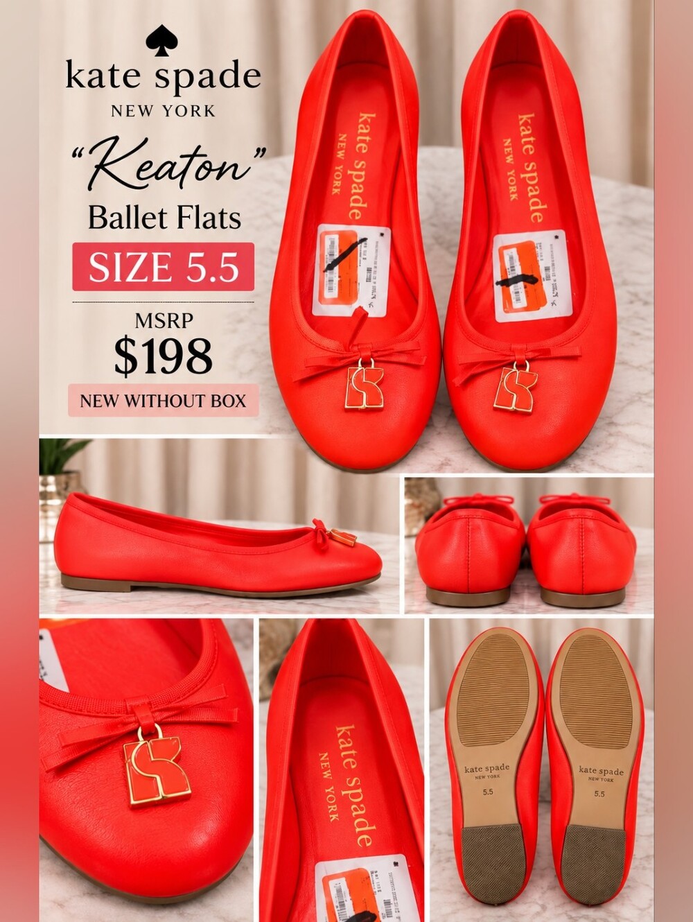 kate spade Keaton Red Ballet Flats - Women's - NWOB
